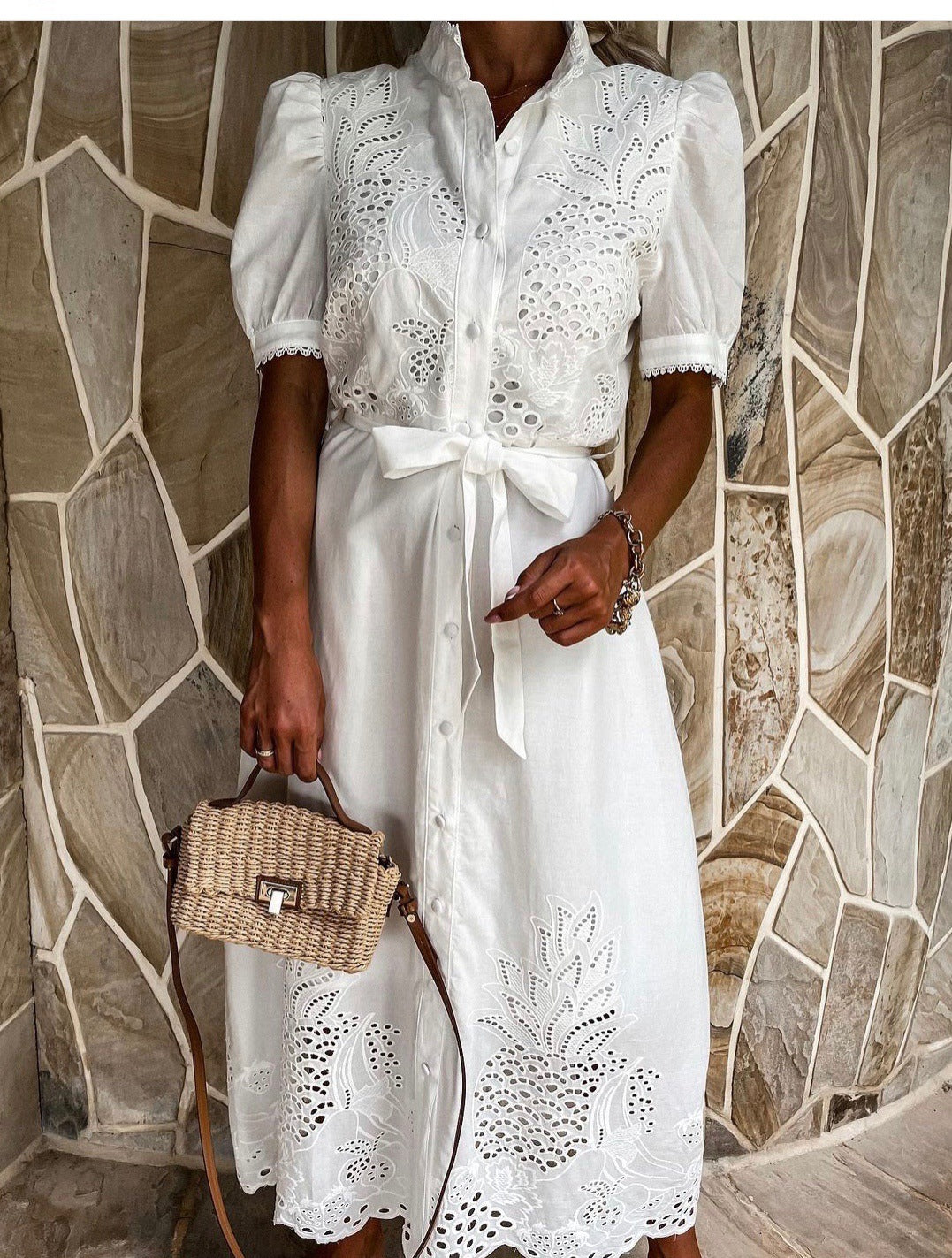 Embroidered Blue Dress with Elegant Detailing for Versatile Style
