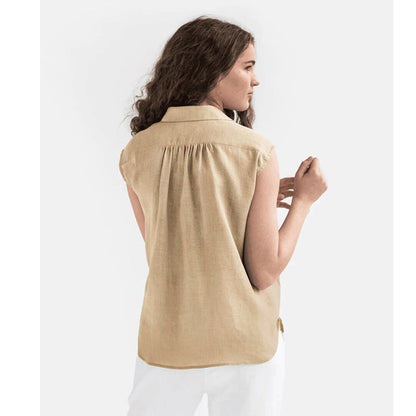 Women’s Sleeveless Blouse – Cotton Linen Blend – Relaxed Fit – Button Down Collar