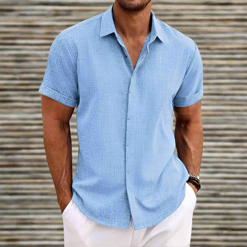 Men’s Short-Sleeve Shirt – Relaxed Fit – Breathable Blend – Button-Down Casual Wear