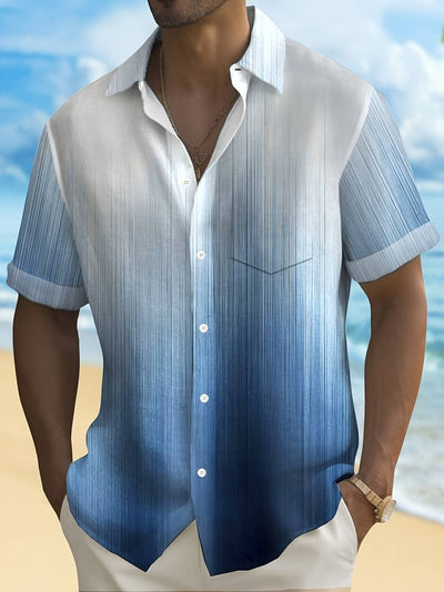 Men's Button-Up Shirt - Gradient Design - Short Sleeve - Relaxed Fit - Lightweight Breathable
