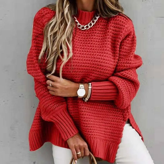 Women's mock neck knit sweater with long sleeves