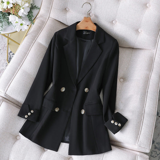 Womens double-breasted long-sleeve office blazer