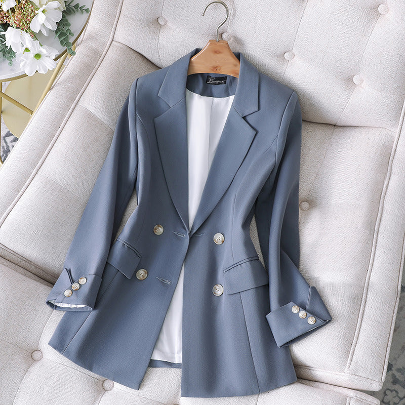 Womens double-breasted long-sleeve office blazer