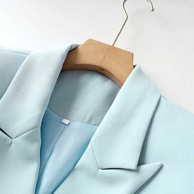 Women's Blazer and Skirt Set - Tailored Fit - Double-Breasted Jacket - Belted Short Skirt