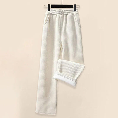 Women's Knit Lounge Set - Ribbed Texture - V-Neck Sweater & Elastic Waist Trousers