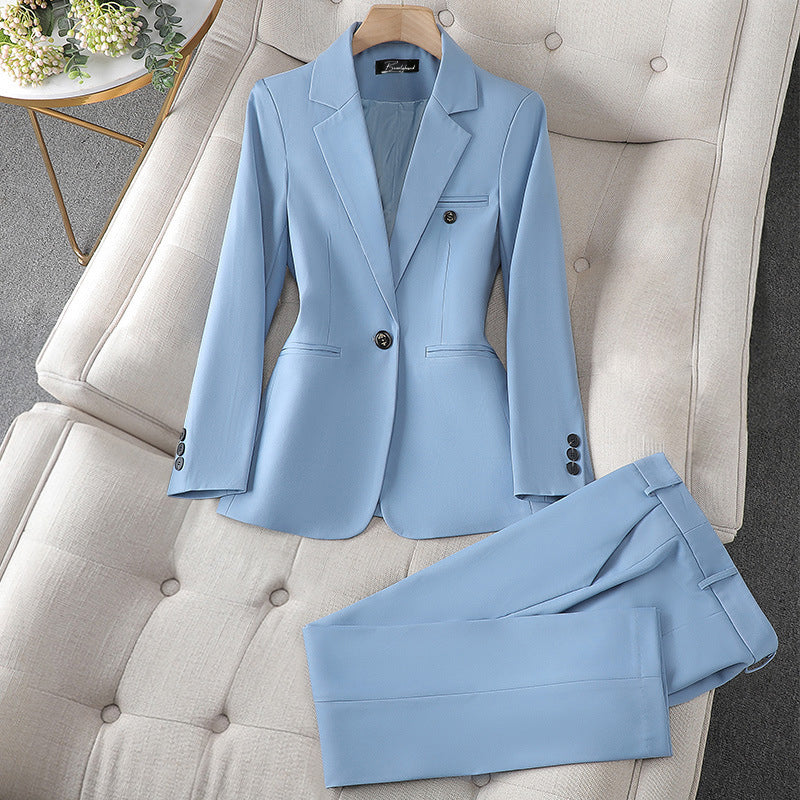Women's Tailored Trouser Suit - Single-Breasted Blazer & Straight-Leg Trousers - Formal Fit