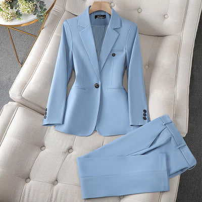 Women's Tailored Trouser Suit - Single-Breasted Blazer & Straight-Leg Trousers - Formal Fit