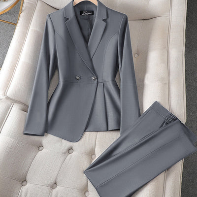 Women's Tailored Suit Set - Double-Breasted Blazer & Slim Fit Trousers - Formal Wear
