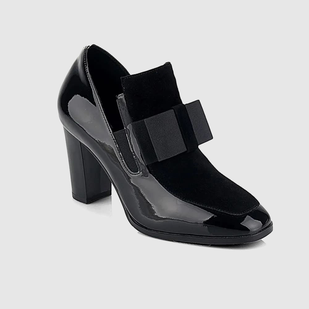 Women's paneled bow block heels