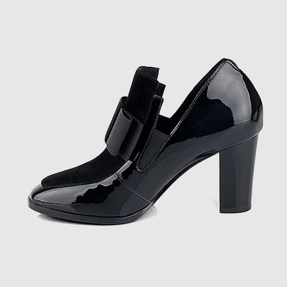 Women's paneled bow block heels