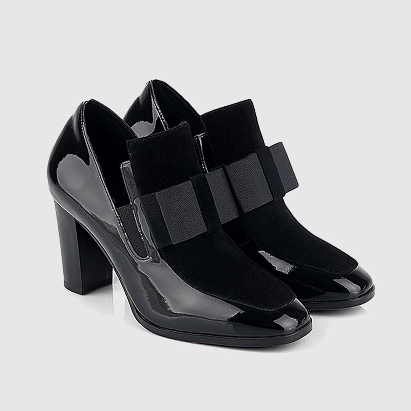 Women's paneled bow block heels