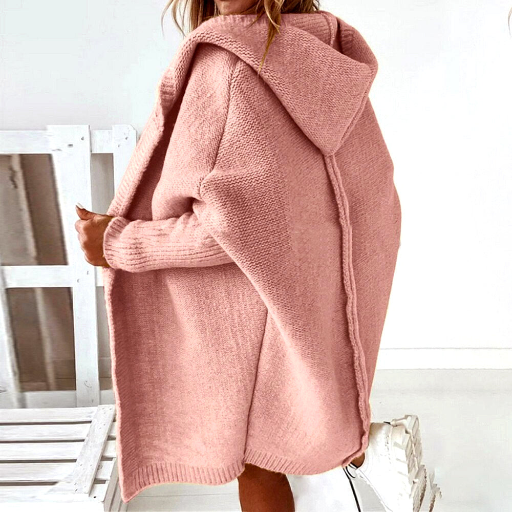 Fitted oversized warm hooded cardigan for women