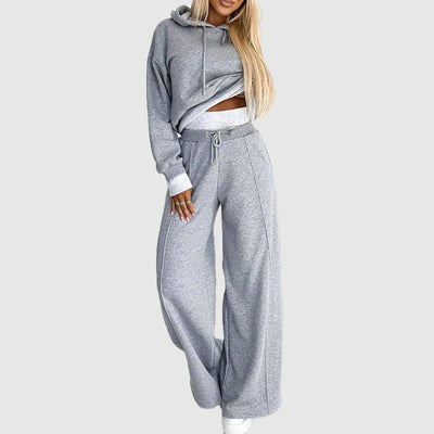 Women's Hoodie & Sweatpants Set - Cotton Blend - Relaxed Fit - Drawstring Waist - Loungewear