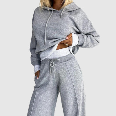 Women's Hoodie & Sweatpants Set - Cotton Blend - Relaxed Fit - Drawstring Waist - Loungewear