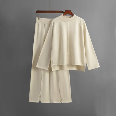 Women's Knit Lounge Set - Relaxed Fit Sweater & Wide-Leg Trousers - Soft & Comfortable