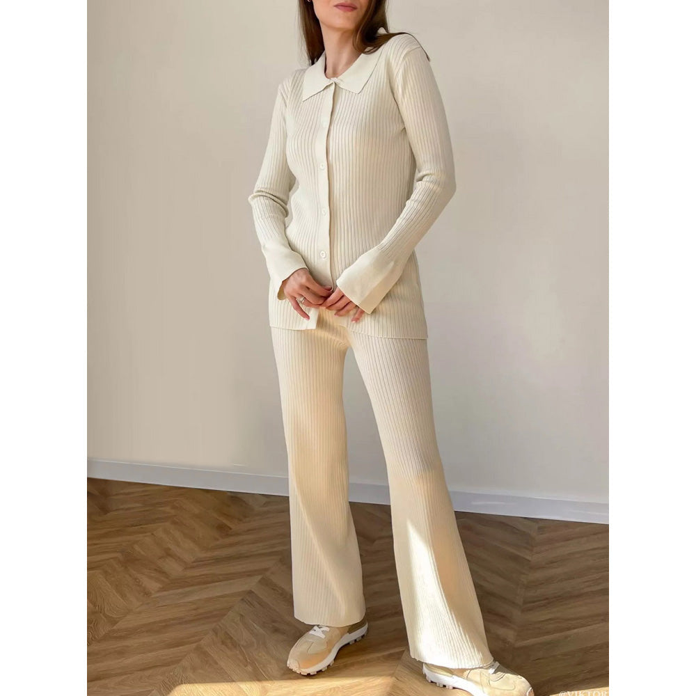 Women’s knitted cardigan and ribbed pants set