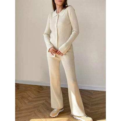 Women’s knitted cardigan and ribbed pants set