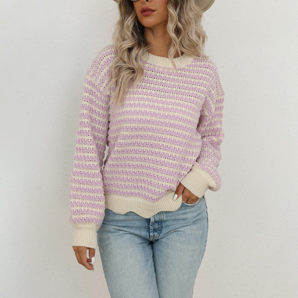 Women's striped round-neck sweater