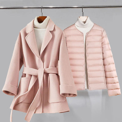 Women's Belted Overcoat - Tailored Fit - Wide Lapels - Elegant Formal Wear  
Women's Quilted Puffer Jacket - Lightweight - Button-Up - Casual Warm Outerwear