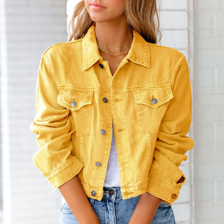 Women's plain denim button jacket