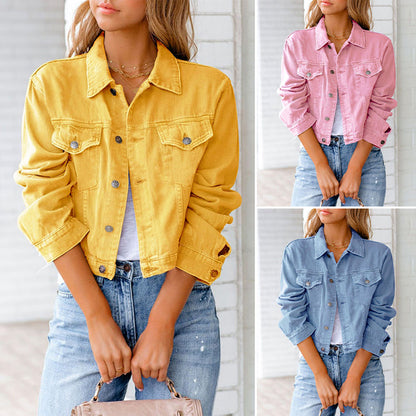 Women's plain denim button jacket