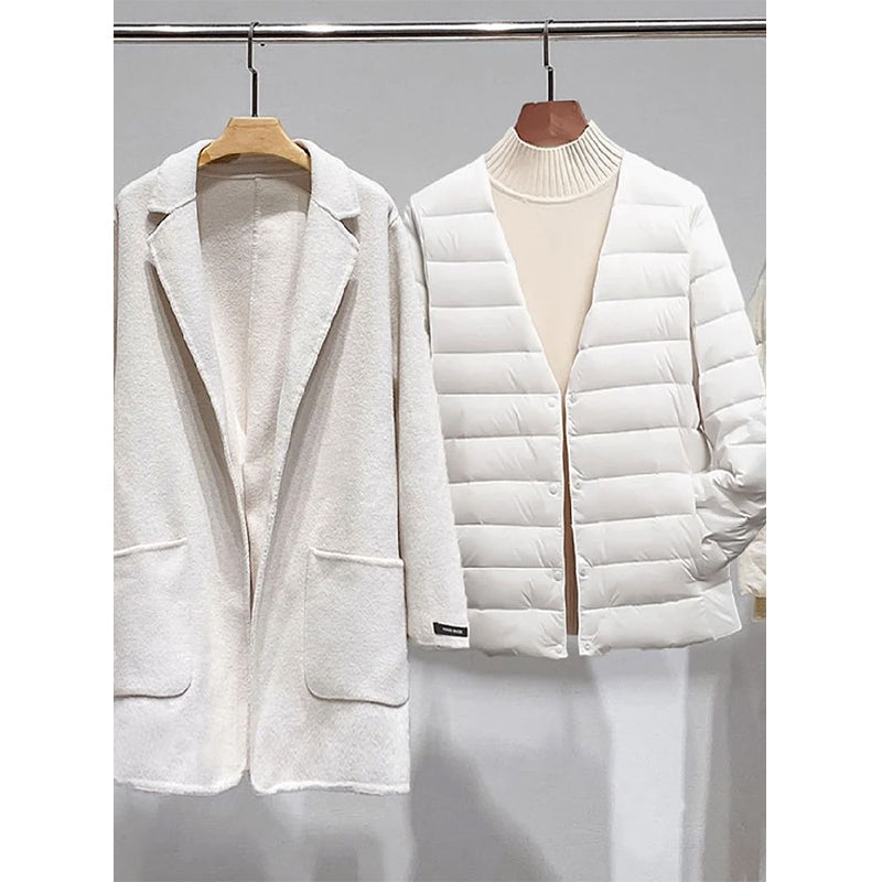 Nicahel - witte eendendons dames ultralichte opvouwbare lijn en blazer duo set