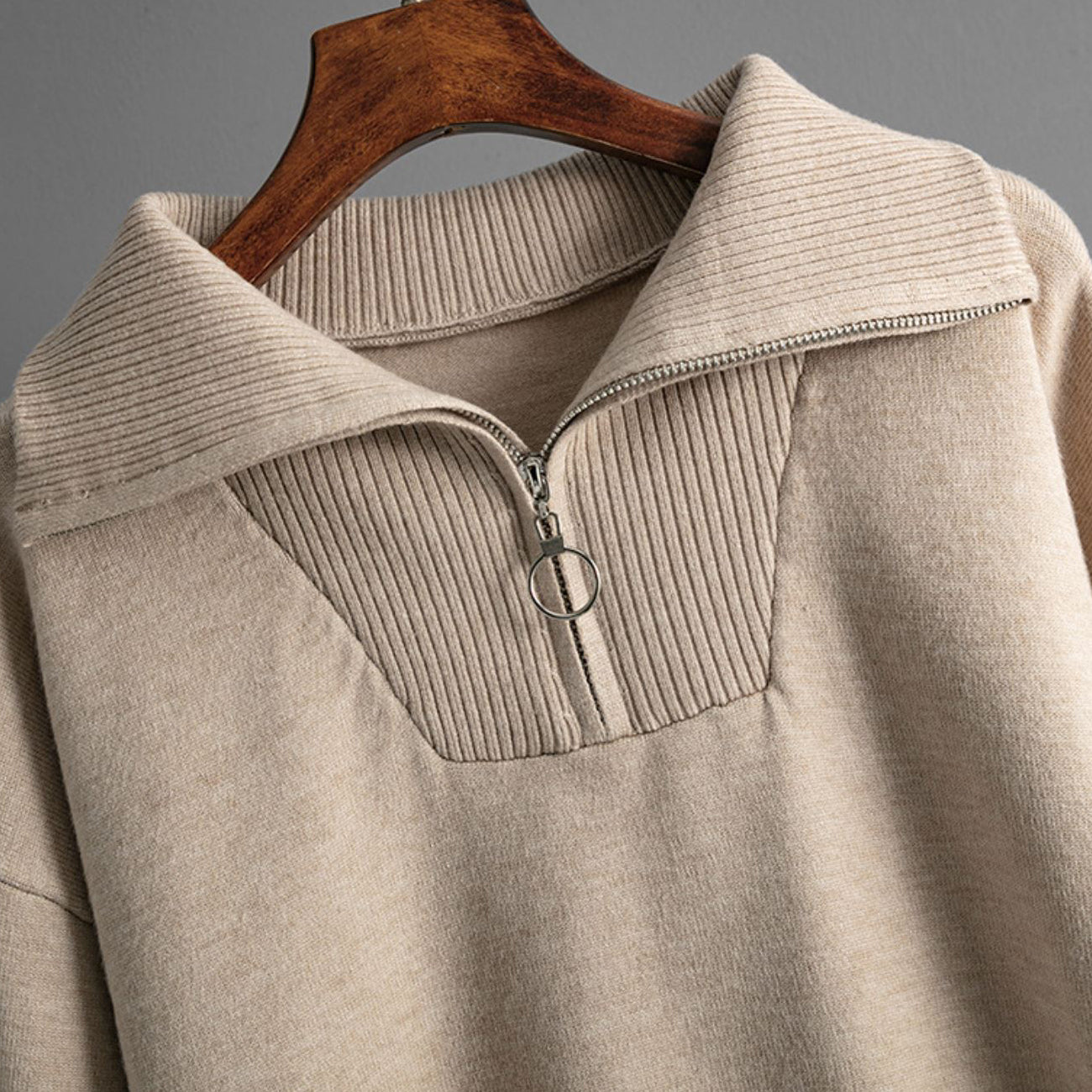 Women's Knit Lounge Set - Oversized Zip Collar Top & Drawstring Trousers - Soft & Cozy