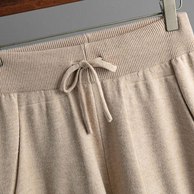 Women's Knit Lounge Set - Oversized Zip Collar Top & Drawstring Trousers - Soft & Cozy