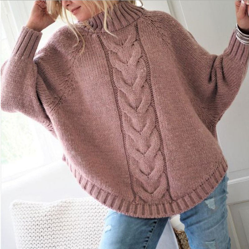 Women's winter oversized sweater with bat sleeves