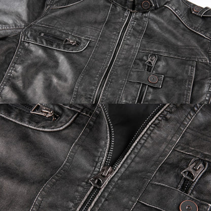 Men's stand collar leather jacket