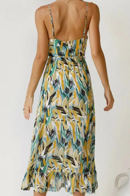 Women's Midi Sundress - Flowy A-Line Fit - Sweetheart Neck - Spaghetti Straps - Ruffled Hem