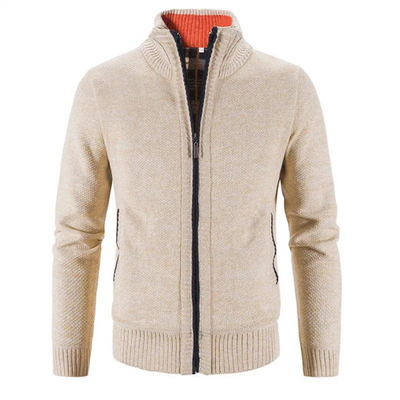 Men’s Cardigan – Soft Knit – Structured Fit – Zipper Front – Mock Neck – Ribbed Trim