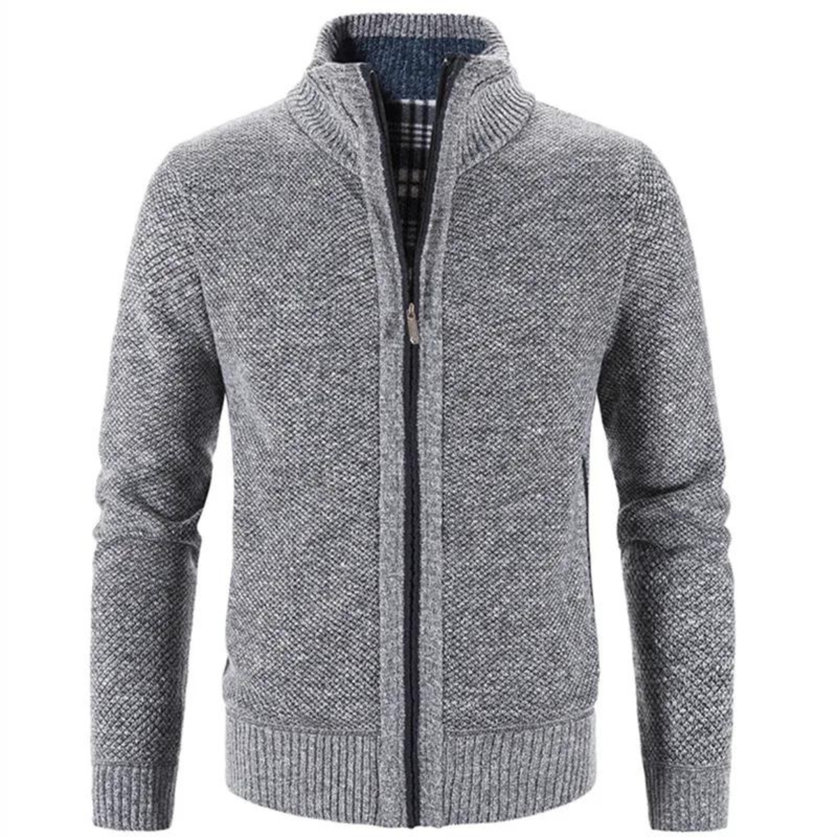 Men’s Cardigan – Structured Fit – Soft Knit – Zipper Front – Mock Neck – Ribbed Trim