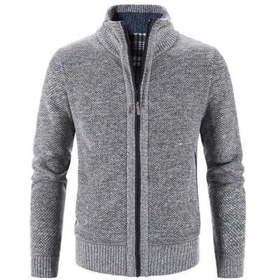 Men’s Cardigan – Structured Fit – Soft Knit – Zipper Front – Mock Neck – Ribbed Trim