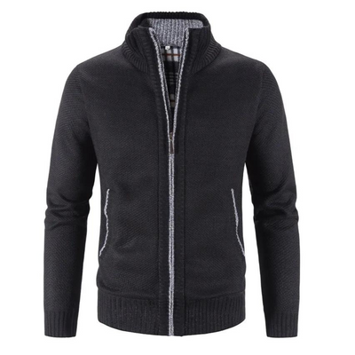 Men’s Cardigan – Structured Fit – Soft Knit – Zipper Front – Mock Neck – Ribbed Trim