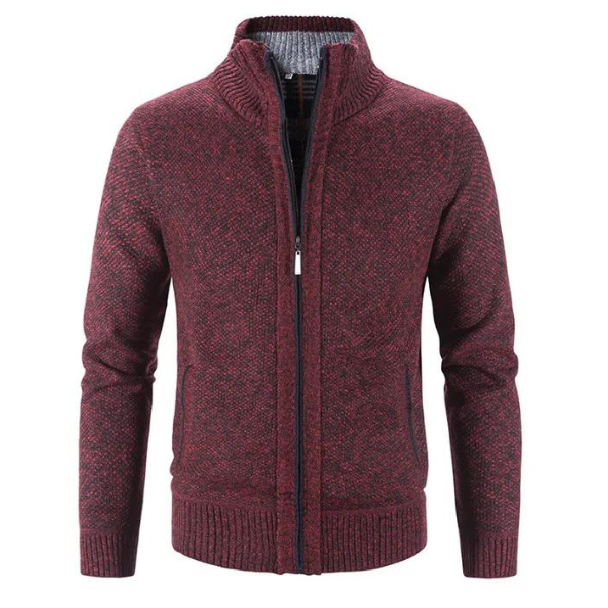 Men’s Cardigan – Soft Knit – Structured Fit – Zipper Front – Mock Neck – Ribbed Trim