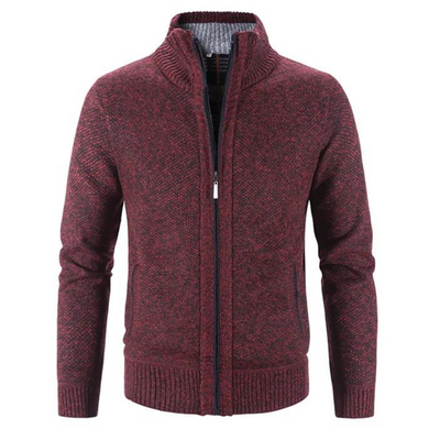 Men’s Cardigan – Soft Knit – Structured Fit – Zipper Front – Mock Neck – Ribbed Trim