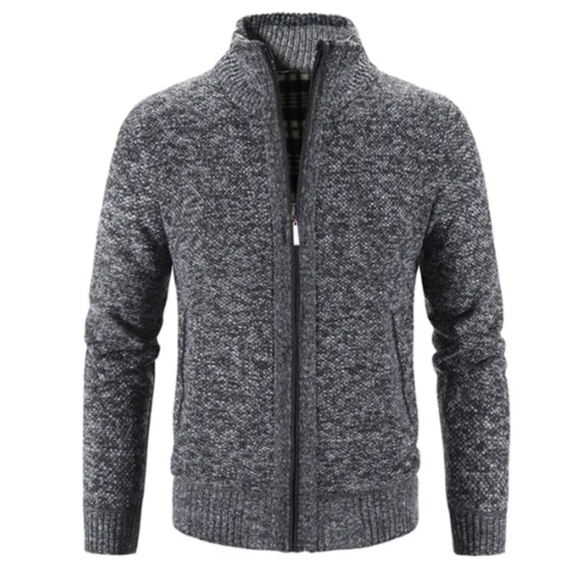 Men’s Cardigan – Structured Fit – Soft Knit – Zipper Front – Mock Neck – Ribbed Trim