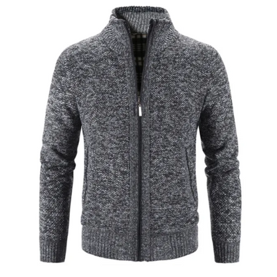 Men’s Cardigan – Structured Fit – Soft Knit – Zipper Front – Mock Neck – Ribbed Trim