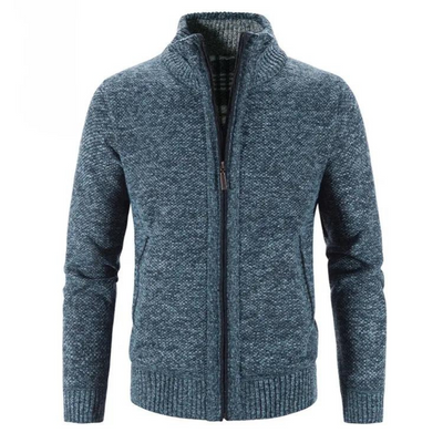 Men’s Cardigan – Structured Fit – Soft Knit – Zipper Front – Mock Neck – Ribbed Trim