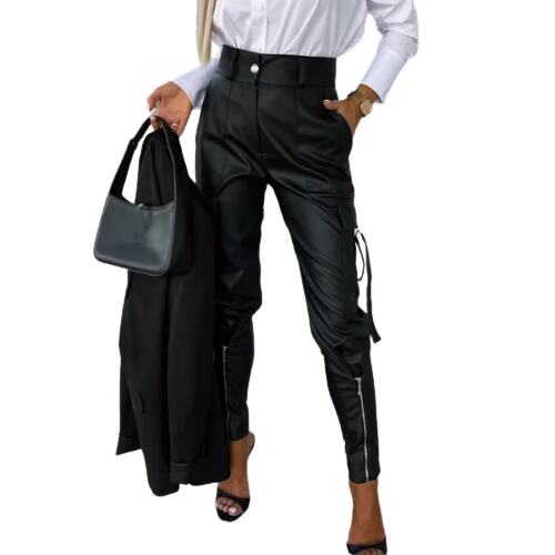 Women's stylish PU leather cargo pants