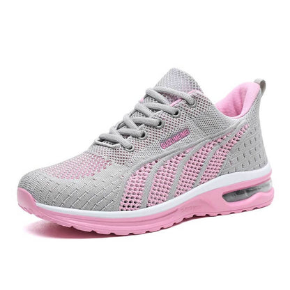 Women's Athletic Sneakers - Breathable Mesh - Air Cushion Support - Lace-Up Casual Wear