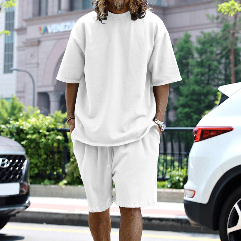 Men's Oversized Loungewear Set - Short Sleeve T-Shirt & Drawstring Shorts - Relaxed Fit