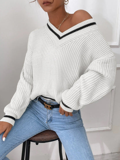 Women's striped V-neck sweater