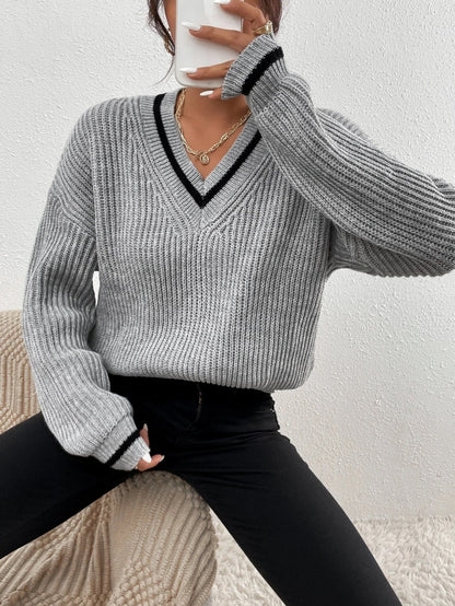 Women's striped V-neck sweater