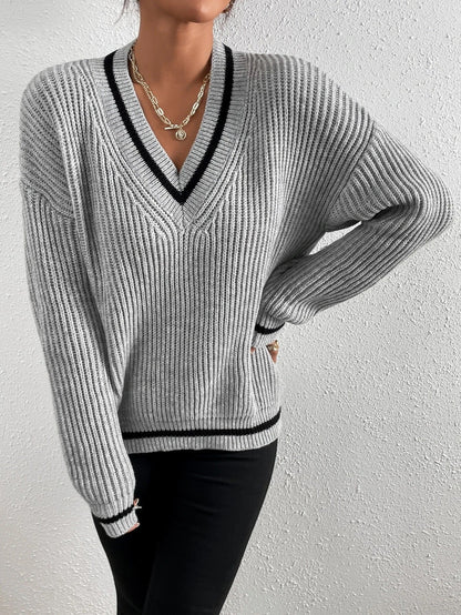 Women's striped V-neck sweater