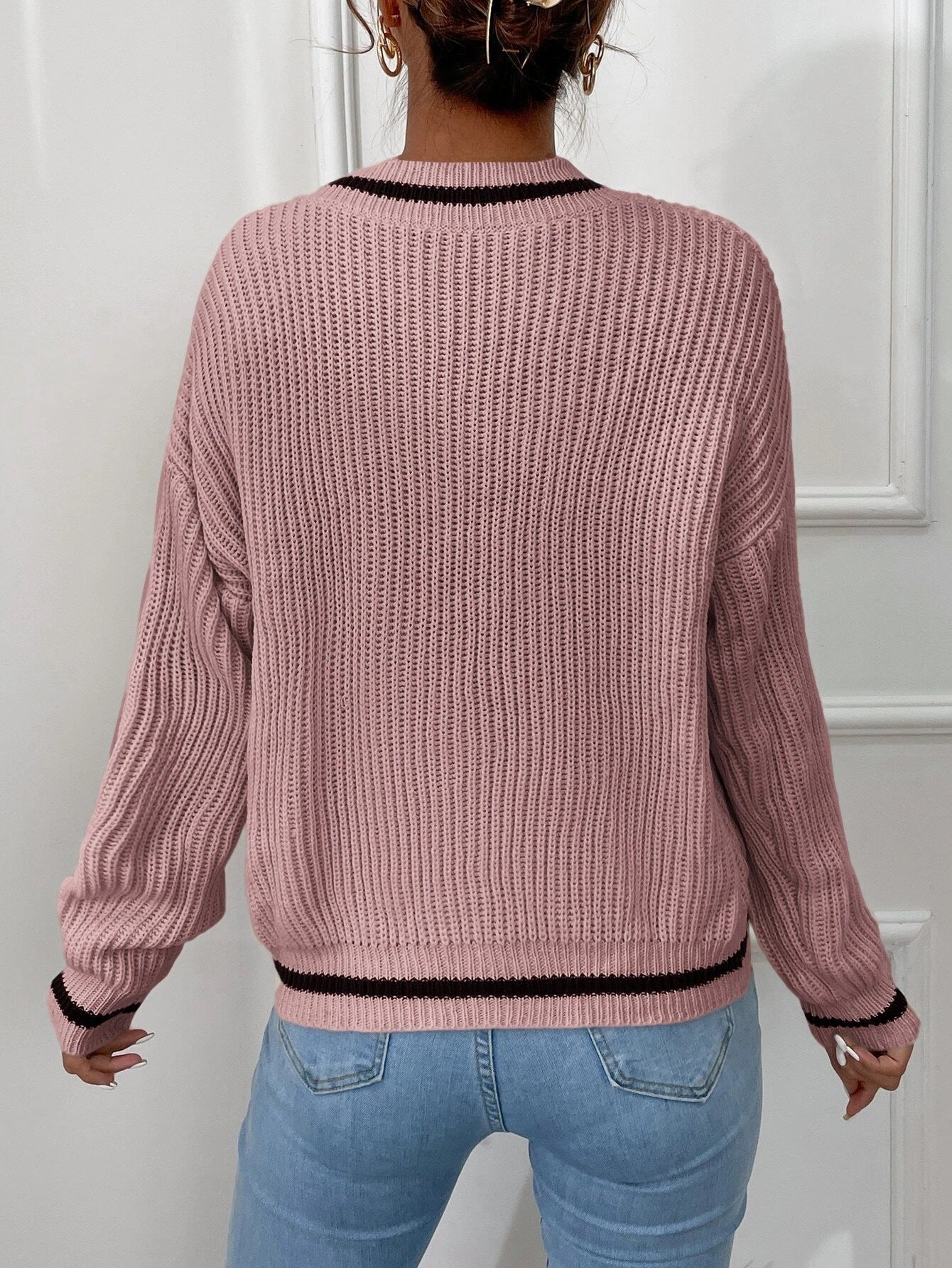 Women's striped V-neck sweater