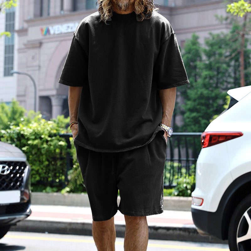 Men's Oversized Loungewear Set - Short Sleeve T-Shirt & Drawstring Shorts - Relaxed Fit