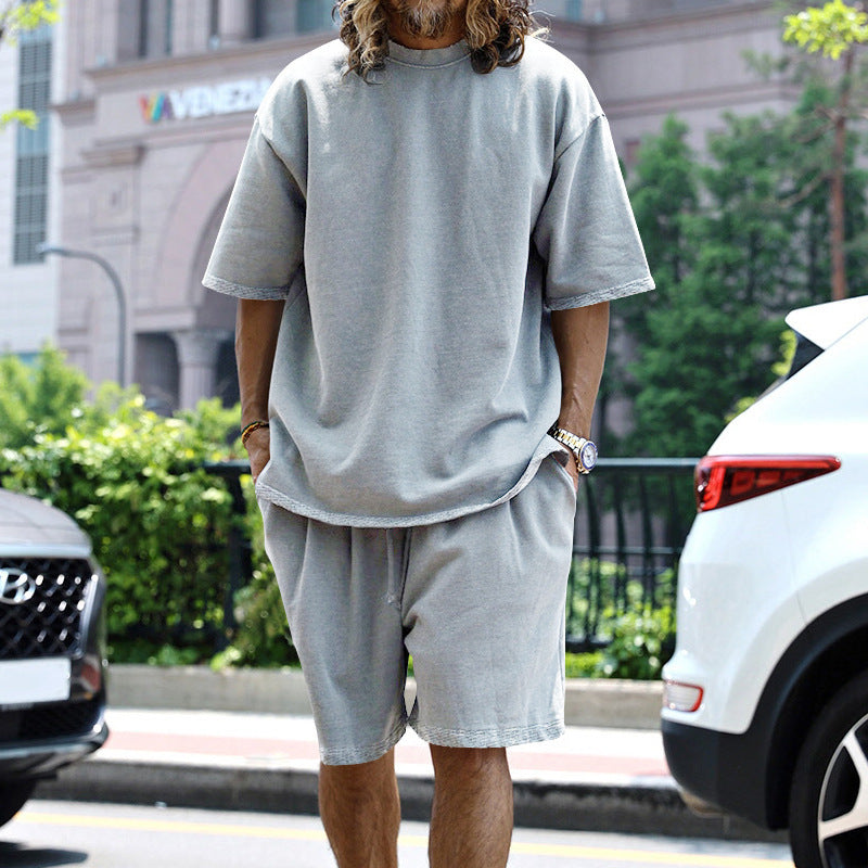 Men's Oversized Loungewear Set - Short Sleeve T-Shirt & Drawstring Shorts - Relaxed Fit