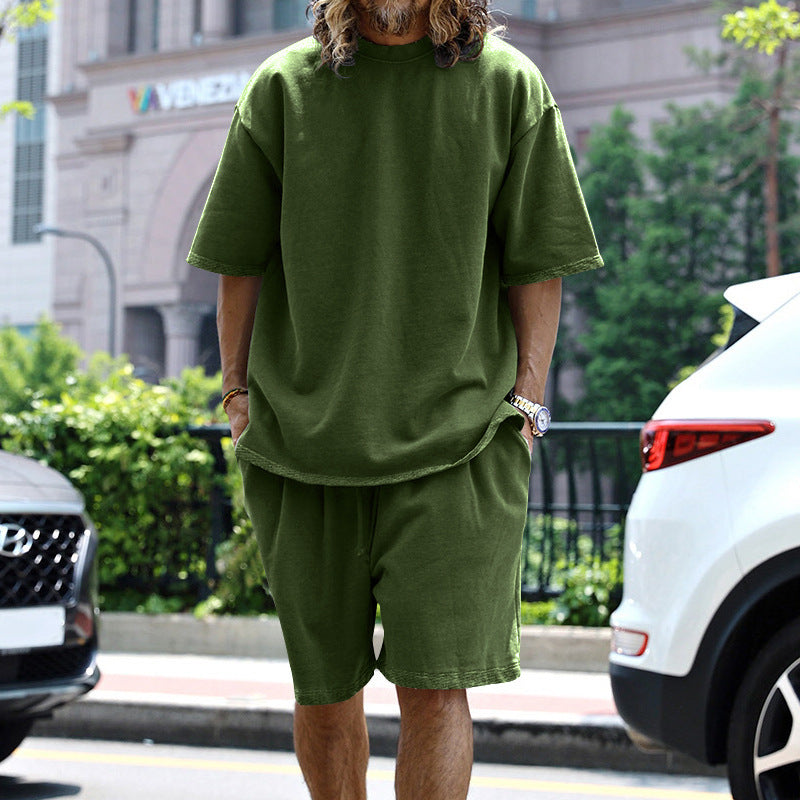Men's Oversized Loungewear Set - Short Sleeve T-Shirt & Drawstring Shorts - Relaxed Fit
